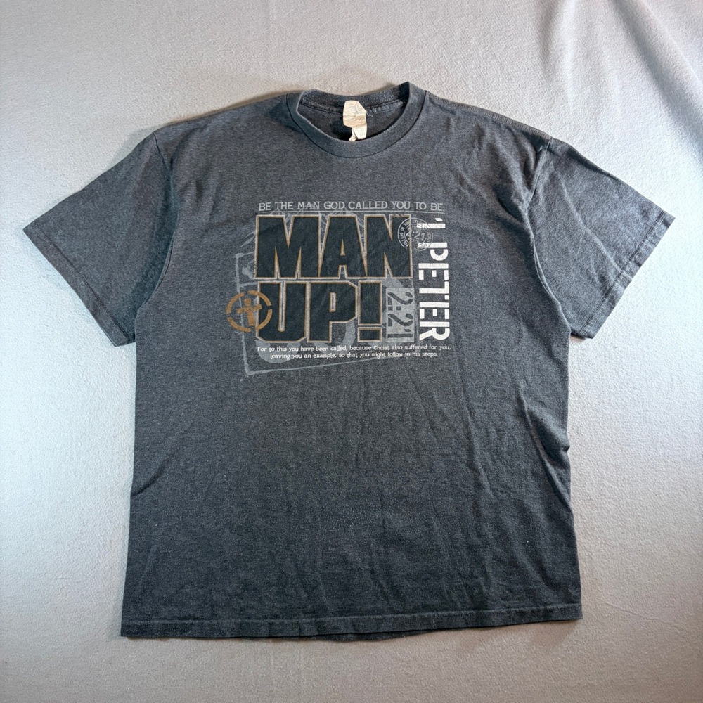 Delta Pro Weight Man Up 1 Peter 2:21 Christian Graphic T-Shirt Gray Mens XL